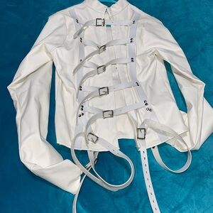 White Leather Body Harness Straight Jacket